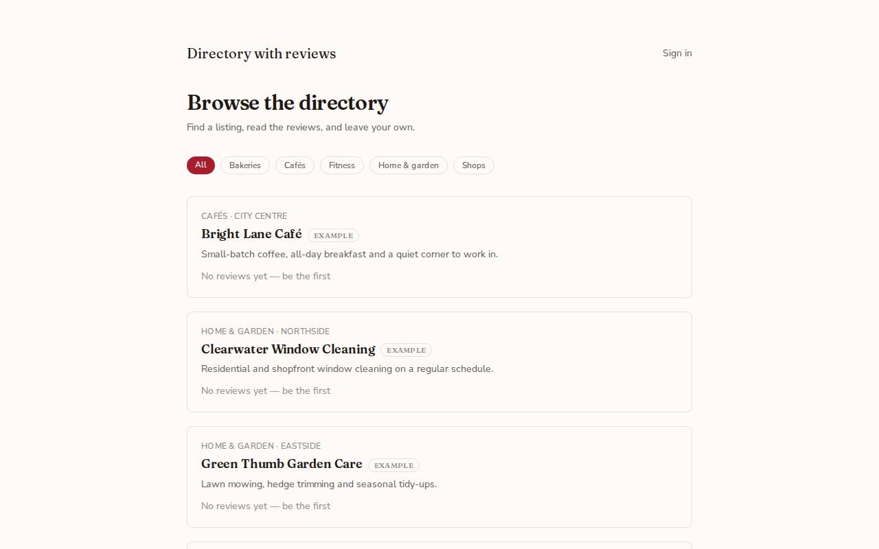 Directory with reviews