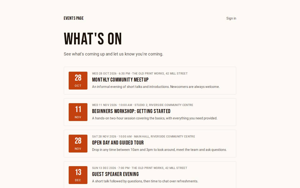 Events page