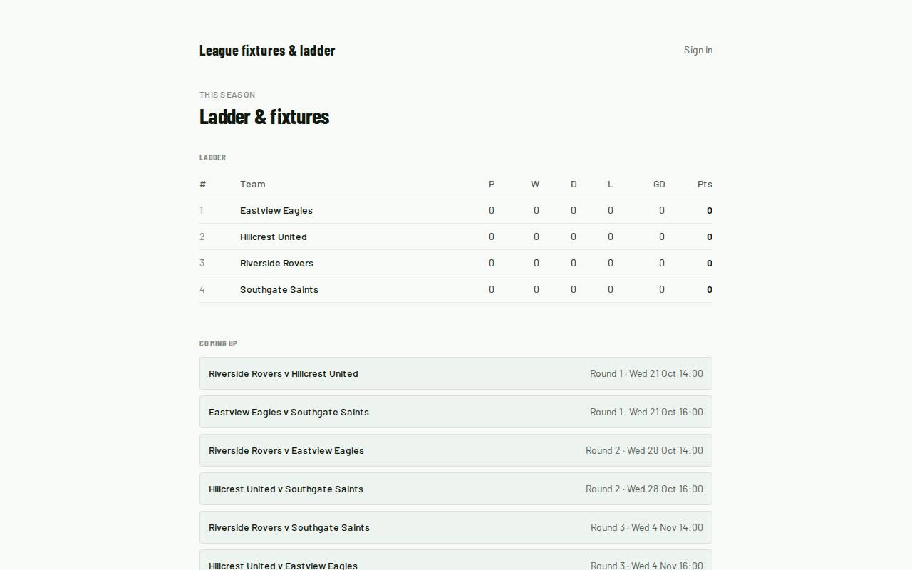 League fixtures & ladder